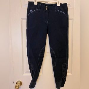Piper Knee Patch Breeches, 30R Navy with Cornflower Blue details